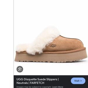 UGG NEW Disquette Suede Platform Slippers Neutrals Shearling Cozy AU10